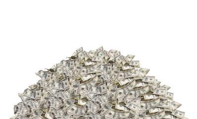 Pile with american hundred dollar bills isolated