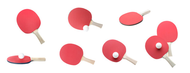 Sticker - Set with ping pong rackets and balls on white background, banner design