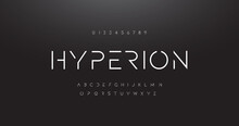 Modern Futuristic Sci-fi Vector Font. Future Space Style Typeface . Hyperion Minimalist Style Letters For Logo, Headline, Poster, Music Or Movie Cover.Electronic, Techno, Geometric
