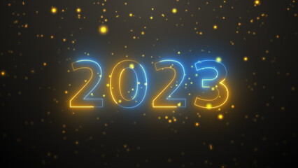 Wall Mural - Animated trail of golden bokeh particles. Magical light. Merry Christmas and 2023 happy new year golden intro template and background. Gold Snow with Falling Snowflakes Winter Animation. Celebration