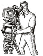 Illustration of director movie camera vector illustration of a cameraman movie director filming vintage camera set inside diamond shape done in retro style.