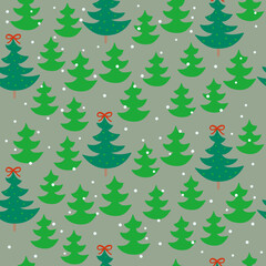 Wall Mural - Vector seamless pattern with hand drawn Christmas trees