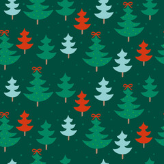 Wall Mural - Vector seamless pattern with hand drawn Christmas trees