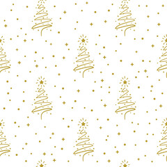 Wall Mural - Vector seamless pattern with hand drawn Christmas trees