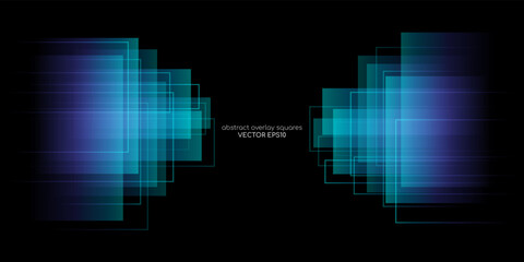 Aufkleber - Abstract geometric rectangle and lines transparent overlay with purple blue green gradient light isolated on black background. Vector backdrop, banner in concept modern, technology, digital, science.