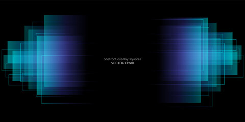 Aufkleber - Abstract geometric rectangle and lines transparent overlay with purple blue green gradient light isolated on black background. Vector backdrop, banner in concept modern, technology, digital, science.