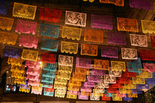 Colorful Tissue Paper Cut-out Flags "papel Picado" For The Day Of The Dead In Mexico
