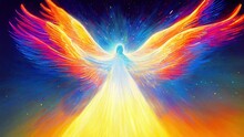 Ai Generated Digital Art Of Colorful Angel With Open Wings On A Dark Background Covered In Stars