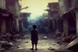 Leinwandbild Motiv poor kid standing in the slum
