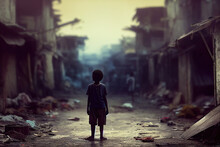 Poor Kid Standing In The Slum