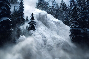 Wall Mural - snow avalanche in the mountains, winter mountain landscape, dangerous snow conditions weather