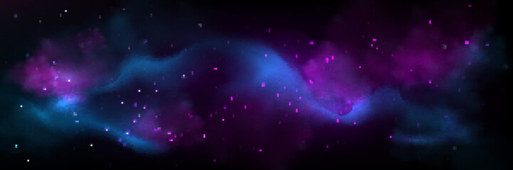 abstract space galaxy view with colorful blue and pink cloud, many stars sparkling in darkness of de