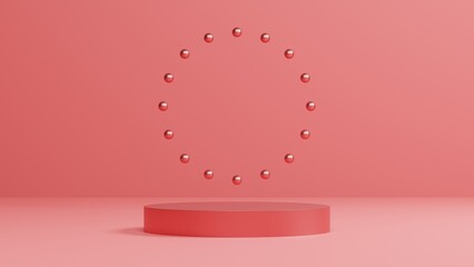 Poster - minimal pink and rose gold pedestal or podium mockup display, empty platform for product showcase and presentation, clean stage, 3d rendering