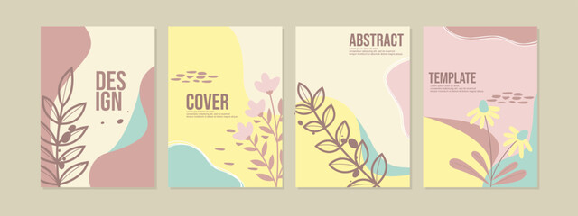 Wall Mural - set of book cover designs with hand drawn floral decorations. abstract retro botanical background.size A4 For notebooks, planners, brochures, books, catalogs 