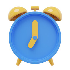 Poster - Minimal blue cartoon alarm clock. 3D rendering. PNG icon on transparent background.
