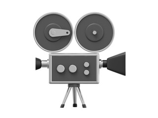 Poster - Vintage black cartoon style movie camera. Funny retro video camera. 3D rendering. Icon on white background
