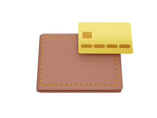 Poster - Icon savings, enrichment. Closed wallet with a credit card on a white background. Payment concept. 3d rendering.