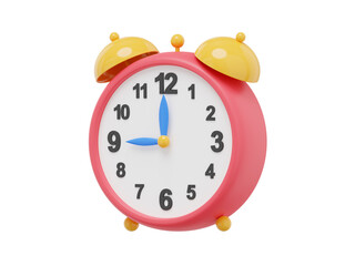 Poster - Multicolored vintage alarm clock, side view. 3D rendering. Icon on white background.