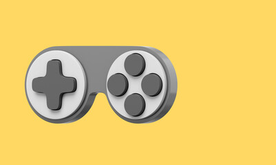Poster - Minimalistic console game controller. Gray icon on yellow background with space for text. 3D rendering.