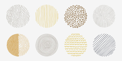 Poster - Scribble texture pattern circle set. Hand drawn line texture, doodle decorative spiral, scribble graphic round element. Circle pen drawn brush grunge texture. Vector illustration