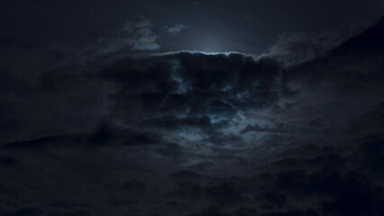 Wall Mural - mystical night sky with passing clouds and a full moon. nighttime timelapse. clouds cover and reveal