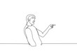man laughs and points his finger - one line drawing vector. concept mocker, joker, merry fellow, bully