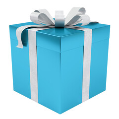 Poster - Blue christmas gift isolated on transparent background. 3D rendering present with bow for Xmas