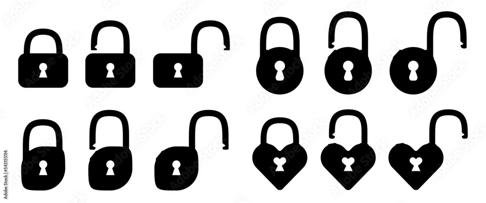 Padlock set isolated on white background. Open, closed lock icon set to ...