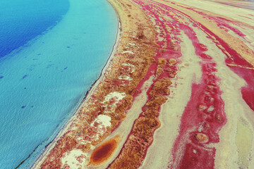 Wall Mural - Colorful estuary shoreline. Blue water and colorful shore