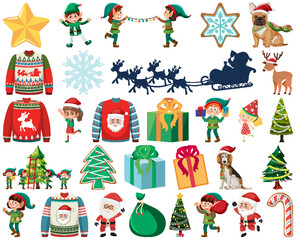 Wall Mural - Christmas characters and elements set