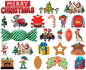 Wall Mural - Christmas characters and elements set