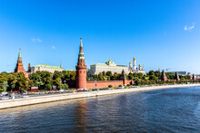 View At The Kremlin And The Grand Kremlin Palace From The Moskwa River In Moscow - Russia - Europe