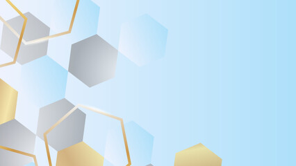 Soft blue background with golden lines and light blue gradient.