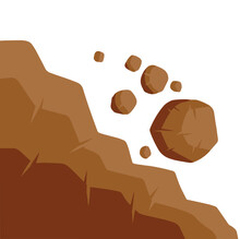 Rock Rolls Off Cliff. Falling Boulder. Rockfall And Landslide.