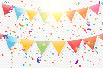Poster - Lots of colorful tiny confetti and ribbons on transparent background. Festive event and party. Multicolor background.Colorful bright confetti isolated on transparent background.	