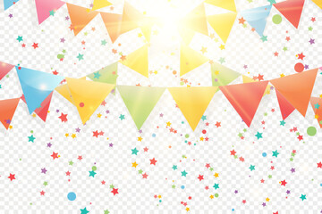 Wall Mural - Lots of colorful tiny confetti and ribbons on transparent background. Festive event and party. Multicolor background.Colorful bright confetti isolated on transparent background.	