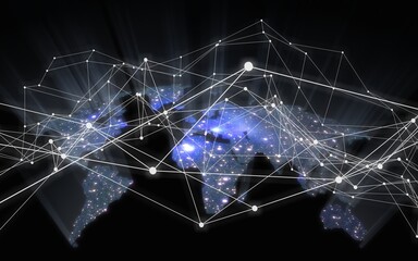 Poster - View of earth globe with network connection concept.