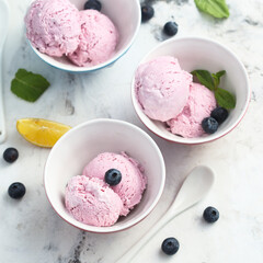 Wall Mural - Homemade blueberry ice cream with lemon