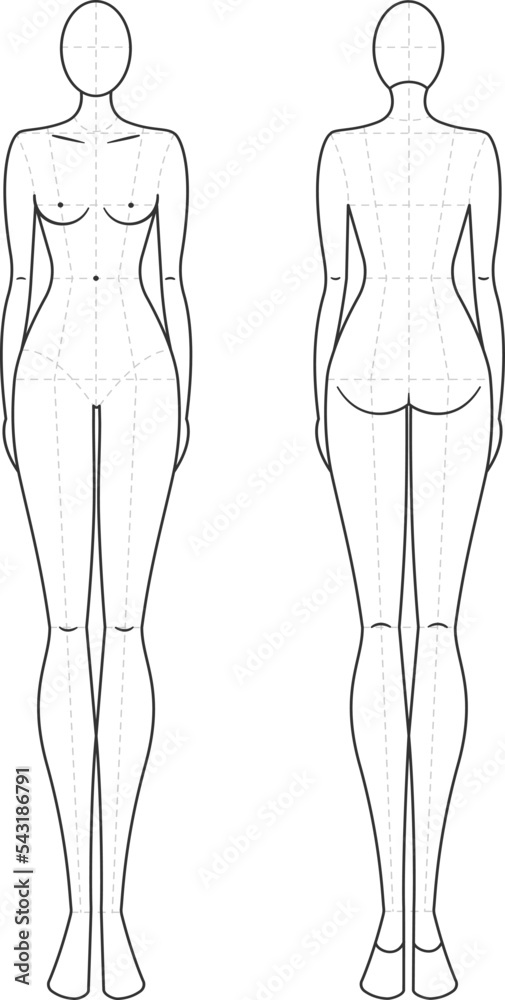 Стоковое векторное изображение «Sketch of the female body. Front and ...