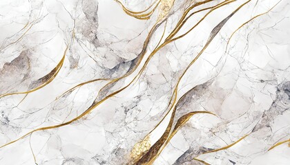 Aufkleber - Luxurious gray gold, silver, marble texture. Marble ink from exquisite original painting for abstract background. Detailed marble slab. White gray granite ceramic tiles 3d illustration