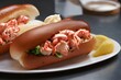 AI-generated image of a lobster sandwiches with hot-dog style buns with in a white plate