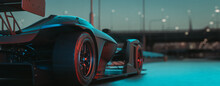 Side F1 On Hightway,black Racing Car At Night Background Blur On The Road, 3d Render And Illustrater