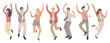 © yayasya - Happy business people rejoice and jump for joy vector illustration. Cheerful employees celebrating victory.