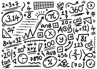 Wall Mural - hand drawn math symbols. doodle math symbols. math symbols for business, school, education world. math symbols background