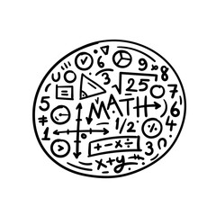 Wall Mural - hand drawn math word and math symbols. math symbols in scribble circle. math symbols for education