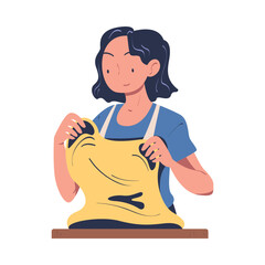 Poster - Woman Baker in Apron Kneading Dough Vector Illustration