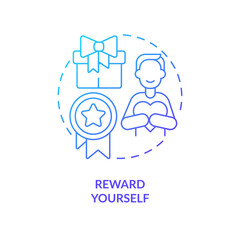 Wall Mural - Reward yourself blue gradient concept icon. Encouragement system. Increase job productivity. Self motivation abstract idea thin line illustration. Isolated outline drawing. Myriad Pro-Bold font used