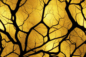 Wall Mural - Golden background with tree branches spreading through it. 