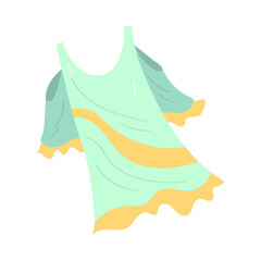 Sticker - Light green and yellow dress against sunburn vector illustration. Sun safety and cartoon drawing of female summer clothing on white background. Summer, vacation, health, protection concept