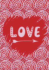Wall Mural - Love text on abstract texture background. Valentines day poster or greeting card. Vector illustration